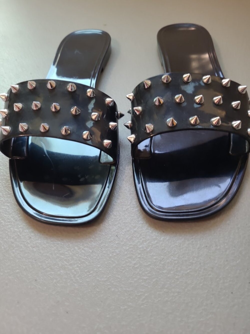 Women's‎ Slide Sandals Size 6 Black Spiked Studded Punk Goth Alternative Slip On - Picture 4 of 10